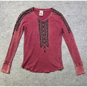 VOCAL Long Sleeve Shirt Bling Graphic Y2K Southwestern Distressed Red Medium? M